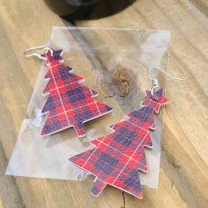 Tree Shape Earrings in Red & Black Buffalo Check